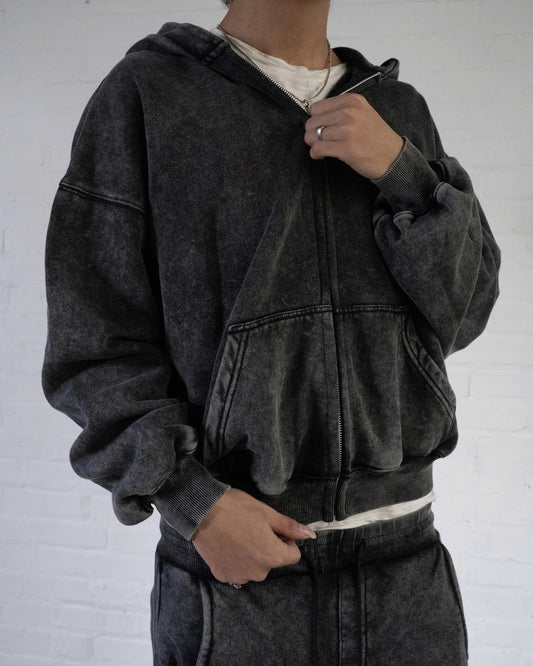 Hoodie Black Unit Zip 420 GSM